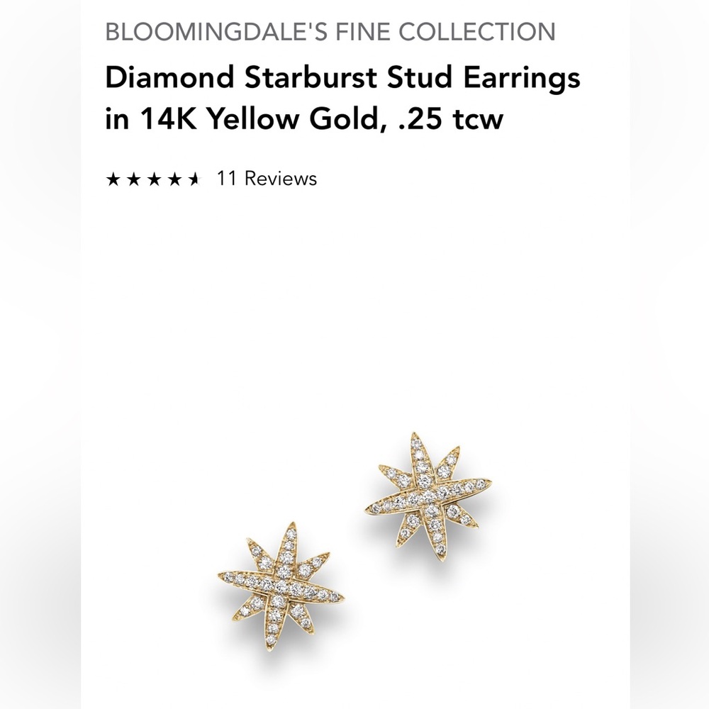 Bloomingdale’s 14k yellow gold diamond starburst stud earrings .25ctw